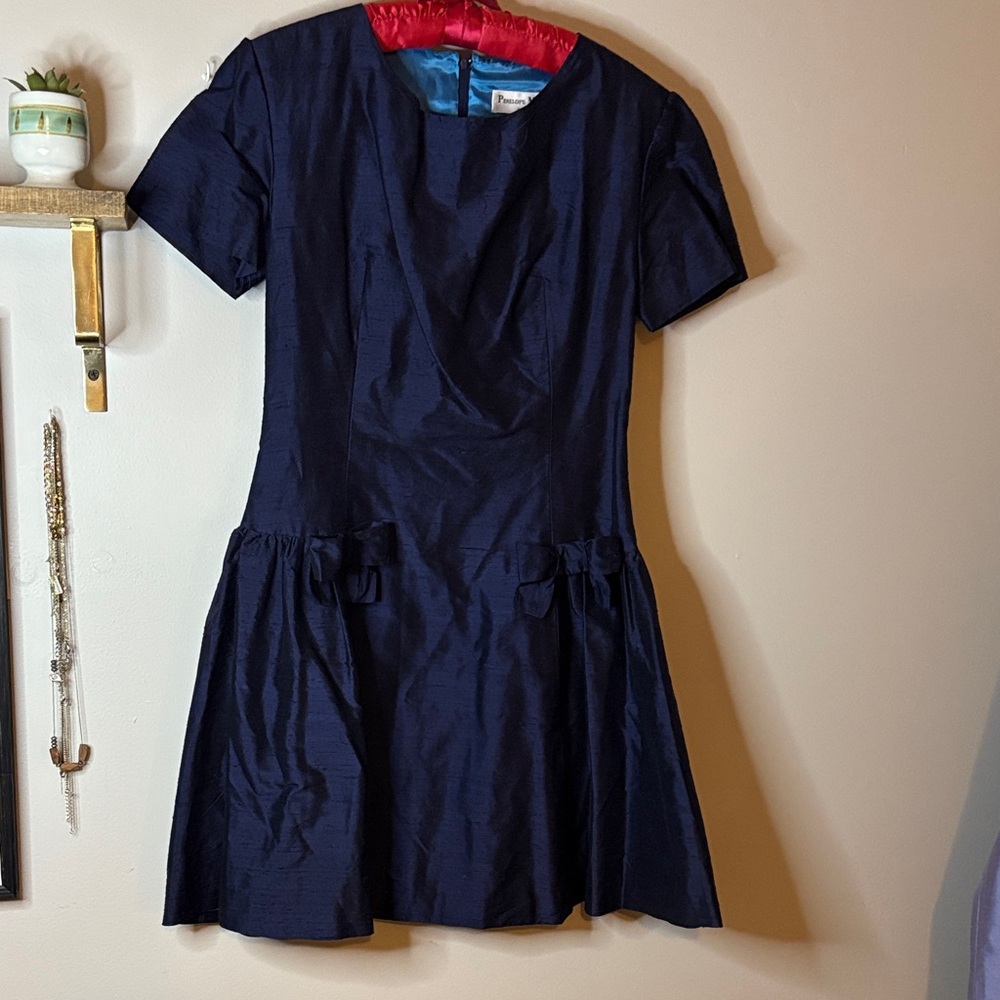 Penelope Mack Navy Midi Dress Dupioni Silk